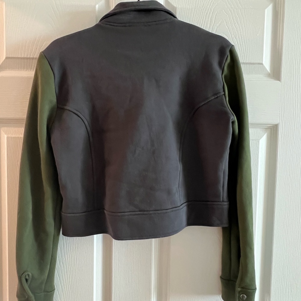 LuLaRoe Green and Gray Bomber Jacket with Asymmetrical Design - Picture 3 of 5